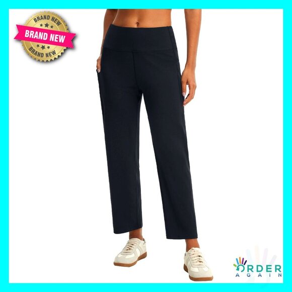 Pants - Wide Leg Yoga Pants High Waist Ankle Length Stretchy Casual Travel with Pockets